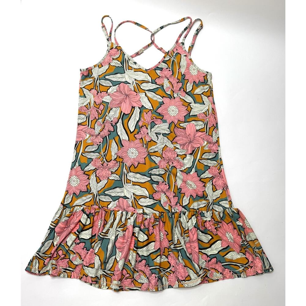 Maaji Swimsuit Cover Up Mini Sun Dress Size M Floral Colorful Pink Spaghetti